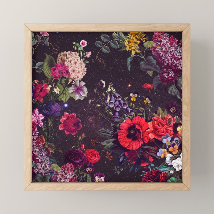 Astro Garden - Space, Stars, Purple, Red, Pink, Blossom, Vibrant, Flower Garden Mini Art Print Gallery Image 1