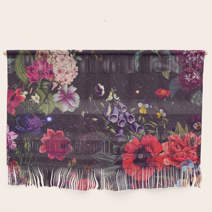 Astro Garden - Space, Stars, Purple, Red, Pink, Blossom, Vibrant, Flower Garden Wall Hanging Gallery Image 1