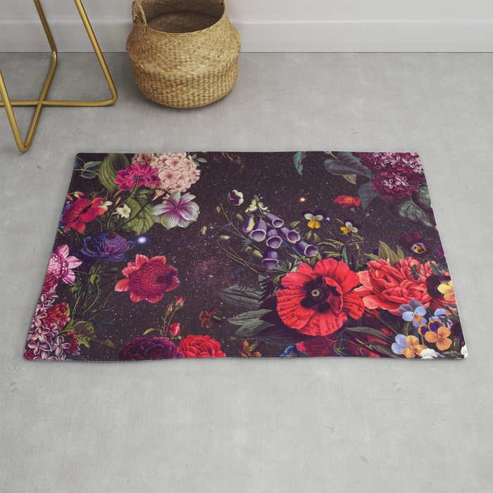 Astro Garden - Space, Stars, Purple, Red, Pink, Blossom, Vibrant, Flower Garden Rug Gallery Image 1