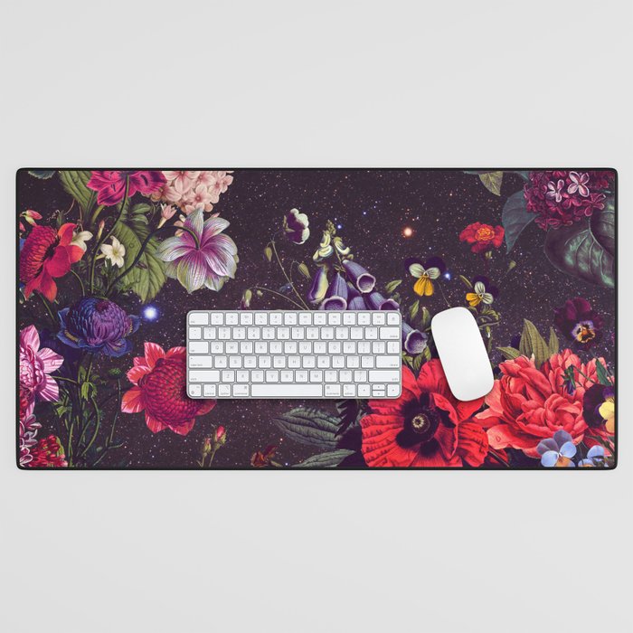 Astro Garden - Space, Stars, Purple, Red, Pink, Blossom, Vibrant, Flower Garden Desk Mat Gallery Image 1