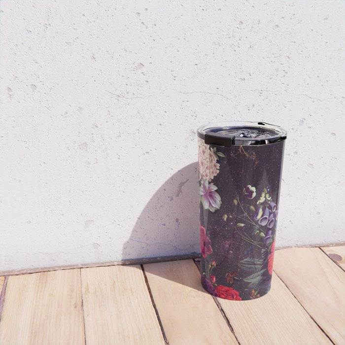 Astro Garden - Space, Stars, Purple, Red, Pink, Blossom, Vibrant, Flower Garden Travel Mug Gallery Image 4