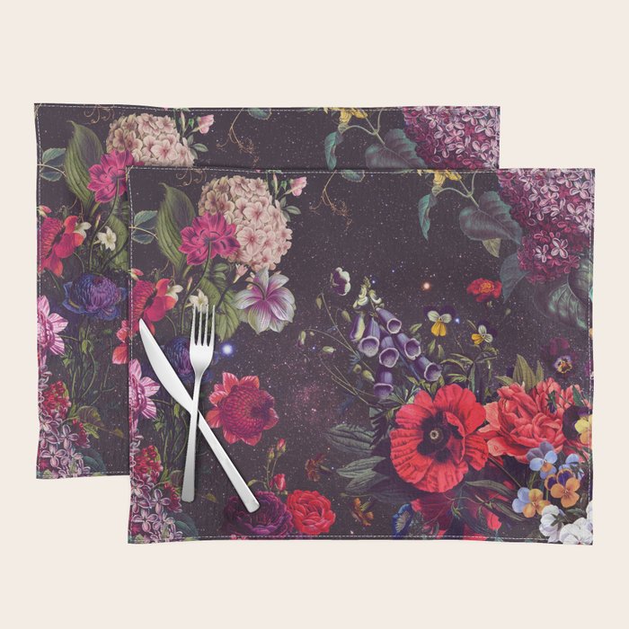 Astro Garden - Space, Stars, Purple, Red, Pink, Blossom, Vibrant, Flower Garden Placemat Gallery Image 1