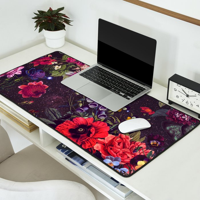 Astro Garden - Space, Stars, Purple, Red, Pink, Blossom, Vibrant, Flower Garden Desk Mat Gallery Image 2