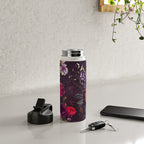 Astro Garden - Space, Stars, Purple, Red, Pink, Blossom, Vibrant, Flower Garden Water Bottle Gallery Image 5