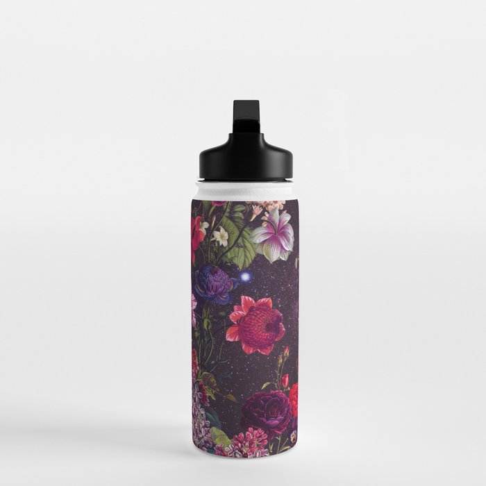 Astro Garden - Space, Stars, Purple, Red, Pink, Blossom, Vibrant, Flower Garden Water Bottle Gallery Image 3