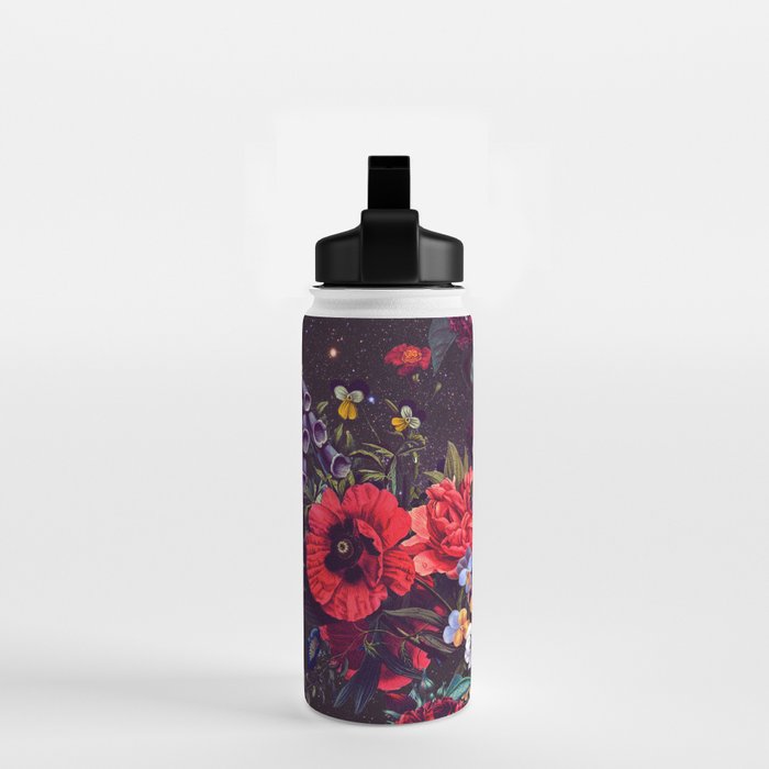 Astro Garden - Space, Stars, Purple, Red, Pink, Blossom, Vibrant, Flower Garden Water Bottle Gallery Image 2