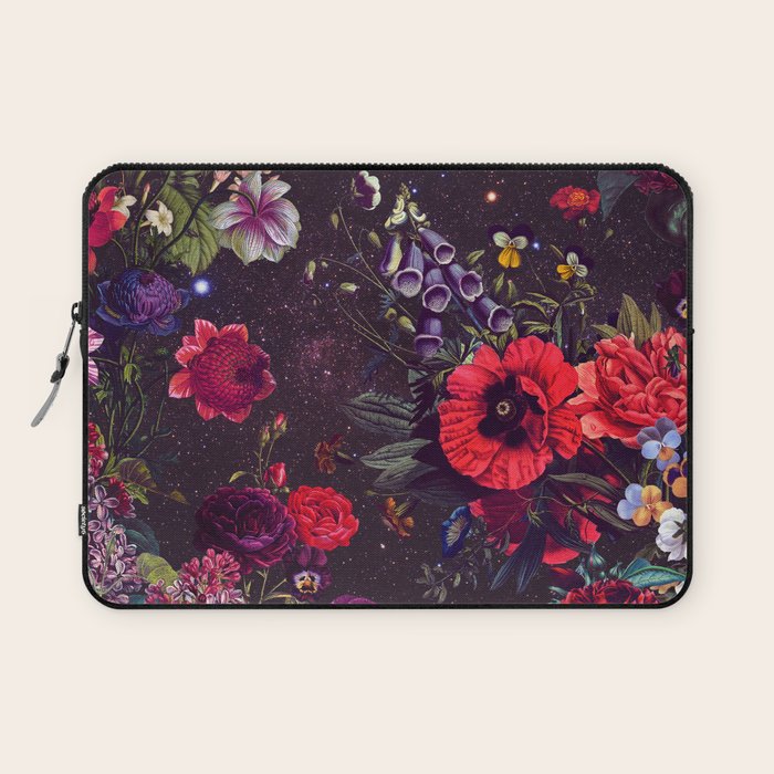Astro Garden - Space, Stars, Purple, Red, Pink, Blossom, Vibrant, Flower Garden Laptop Sleeve Gallery Image 1