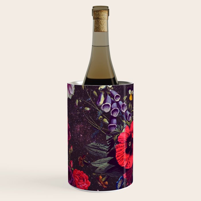 Astro Garden - Space, Stars, Purple, Red, Pink, Blossom, Vibrant, Flower Garden Wine Chiller Gallery Image 1