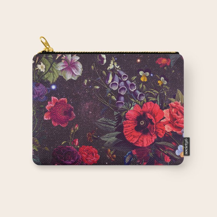 Astro Garden - Space, Stars, Purple, Red, Pink, Blossom, Vibrant, Flower Garden Carry All Pouch Gallery Image 1