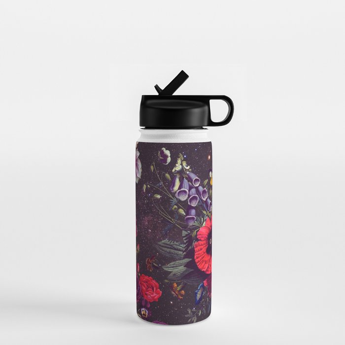 Astro Garden - Space, Stars, Purple, Red, Pink, Blossom, Vibrant, Flower Garden Water Bottle Gallery Image 1