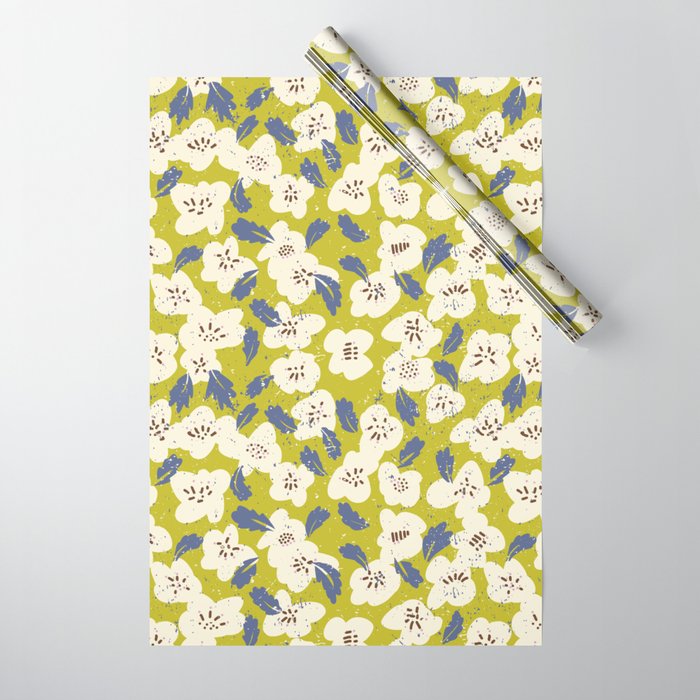 Bold flowers in my garden on yellow green Wrapping Paper Gallery Image 1
