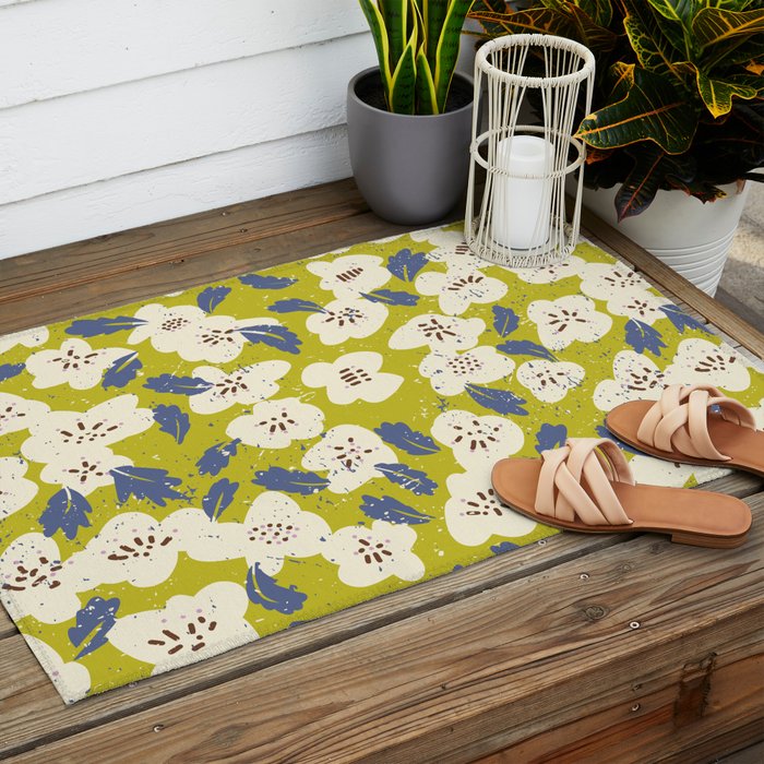 Bold flowers in my garden on yellow green Outdoor Rug Gallery Image 2