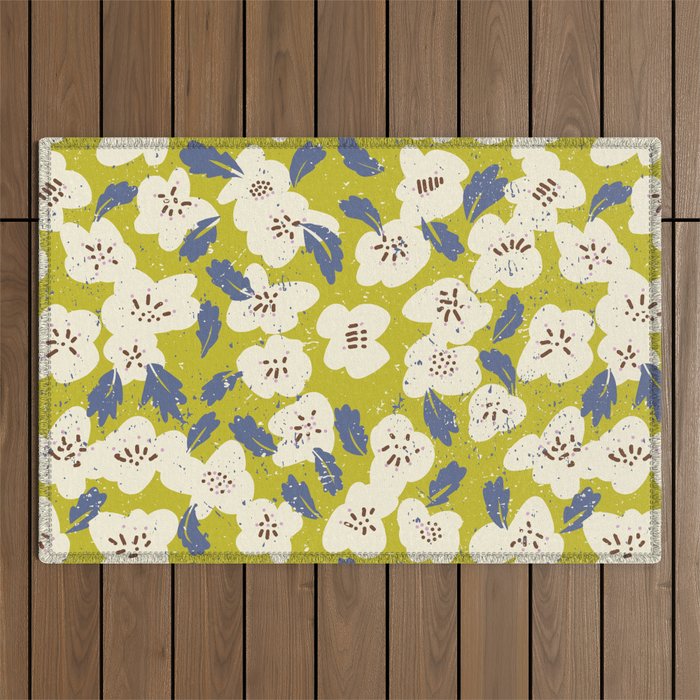 Bold flowers in my garden on yellow green Outdoor Rug Gallery Image 1