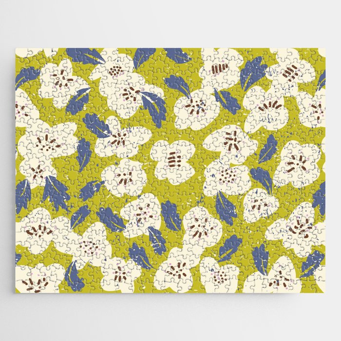 Bold flowers in my garden on yellow green Jigsaw Puzzle Gallery Image 1