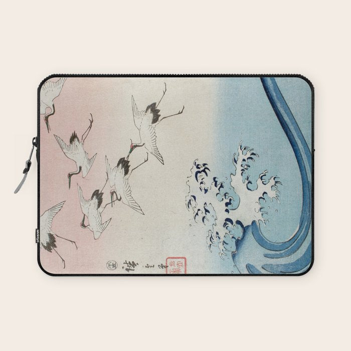 Hiroshige Cranes Flying over Waves  Laptop Sleeve Gallery Image 1