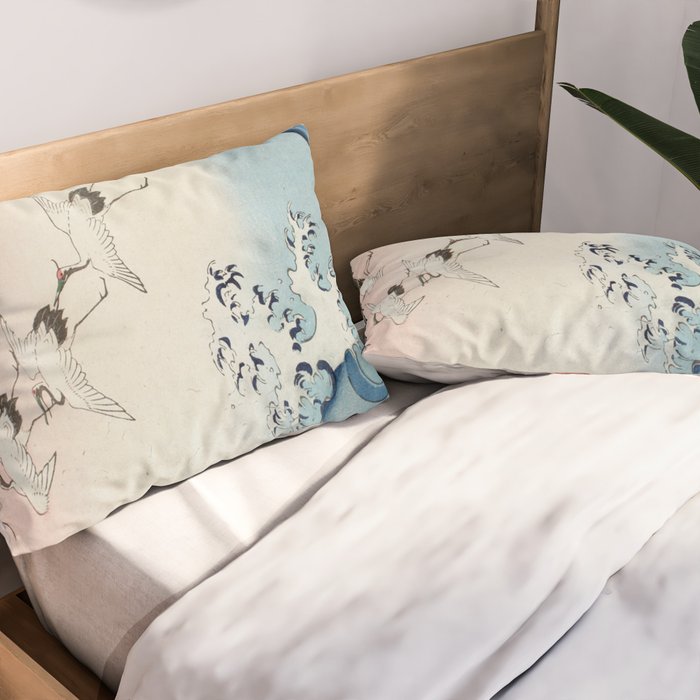 Hiroshige Cranes Flying over Waves  Pillow Sham Gallery Image 2