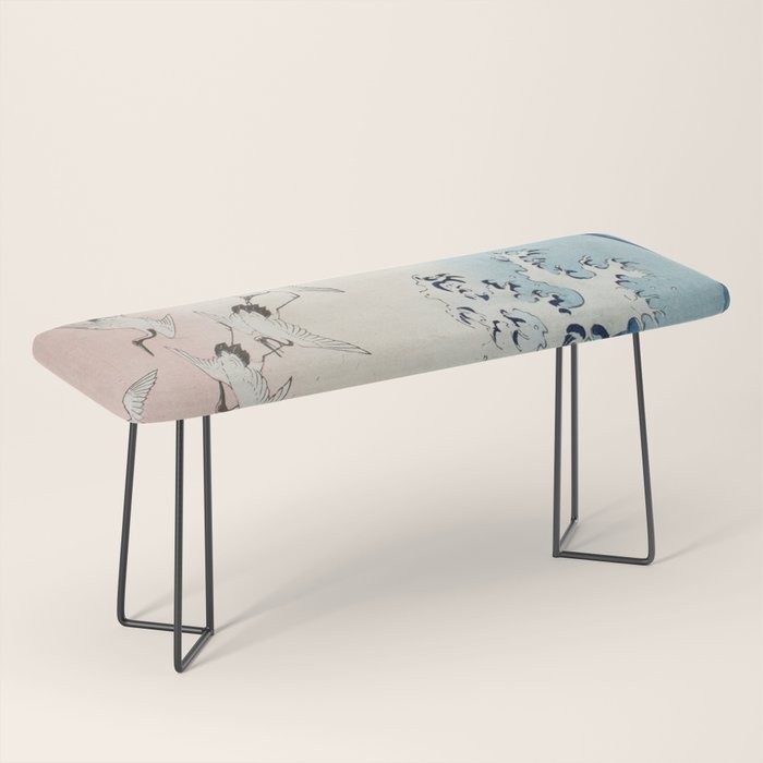 Hiroshige Cranes Flying over Waves  Bench Gallery Image 1