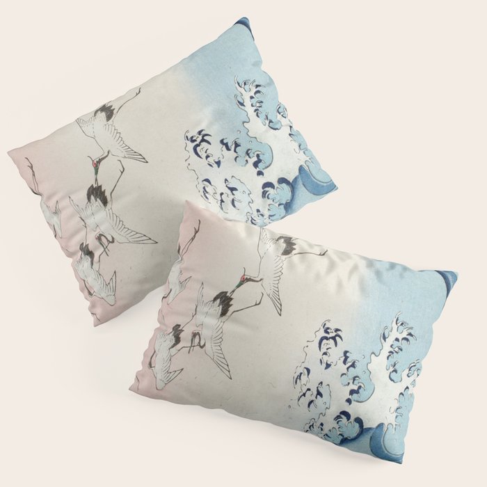 Hiroshige Cranes Flying over Waves  Pillow Sham Gallery Image 1