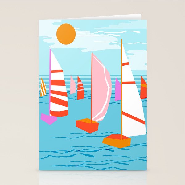 Quepasa - memphis throwback retro minimal modern neon boating yacht club sailing summer sport Stationery Card Gallery Image 2