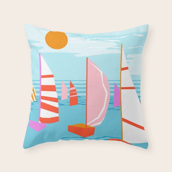 Quepasa - memphis throwback retro minimal modern neon boating yacht club sailing summer sport Throw Pillow Gallery Image 1