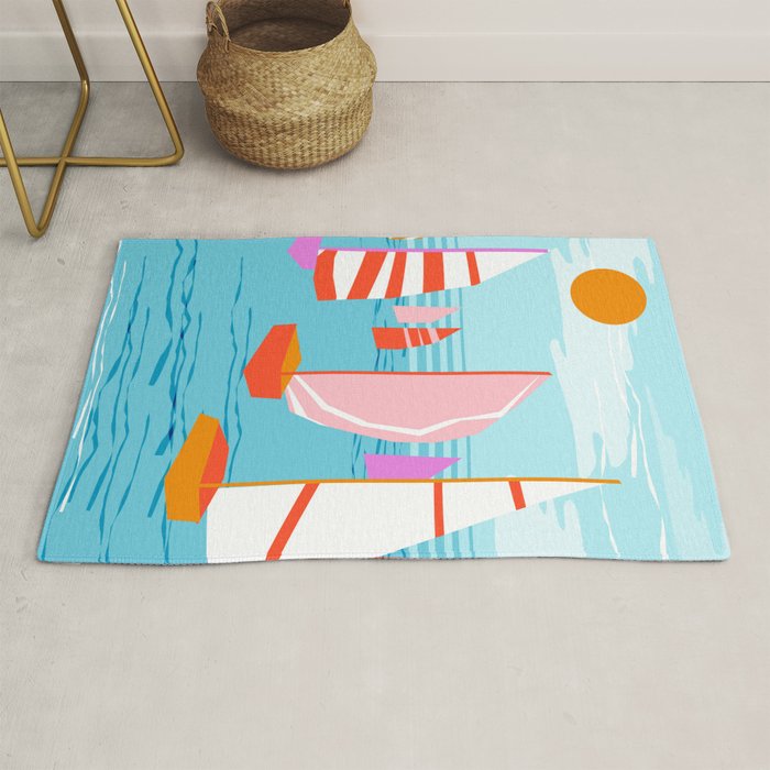 Quepasa - memphis throwback retro minimal modern neon boating yacht club sailing summer sport Rug Gallery Image 1