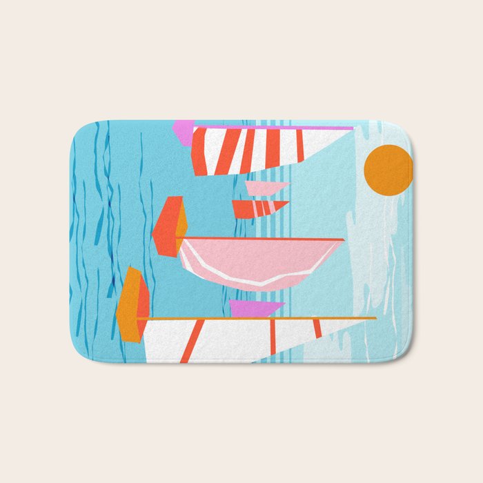 Quepasa - memphis throwback retro minimal modern neon boating yacht club sailing summer sport Bath Mat Gallery Image 1