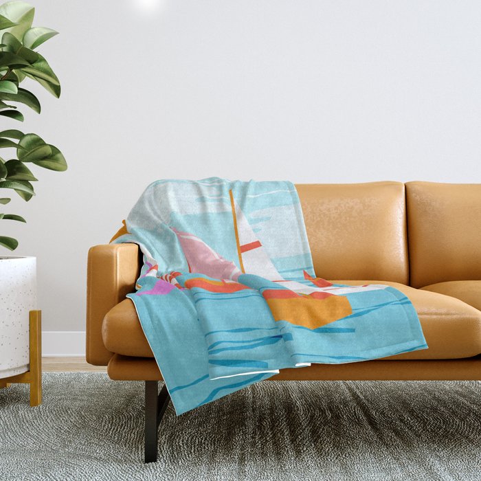 Quepasa - memphis throwback retro minimal modern neon boating yacht club sailing summer sport Throw Blanket Gallery Image 1