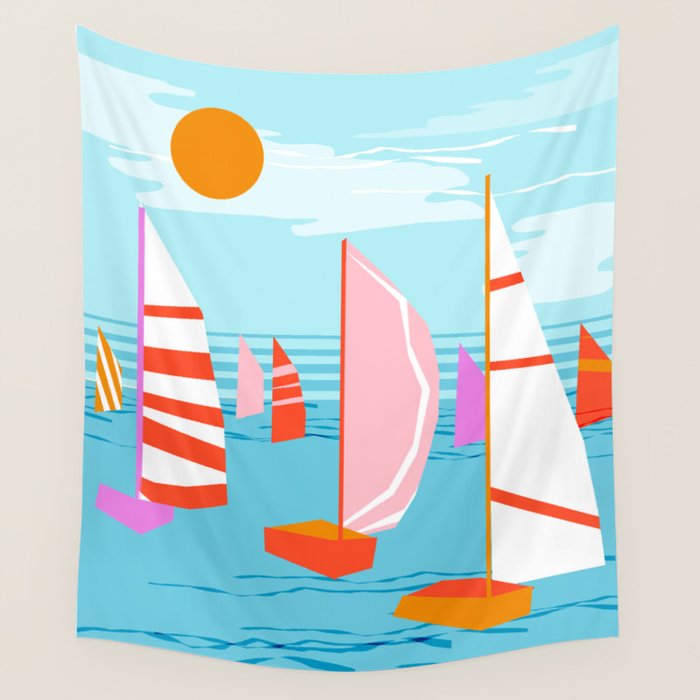 Quepasa - memphis throwback retro minimal modern neon boating yacht club sailing summer sport Wall Tapestry Gallery Image 4