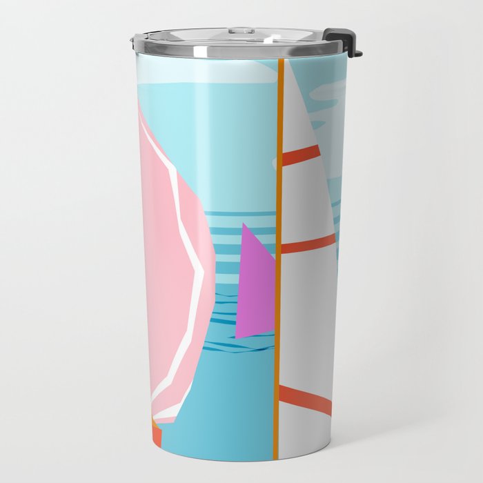 Quepasa - memphis throwback retro minimal modern neon boating yacht club sailing summer sport Travel Mug Gallery Image 2