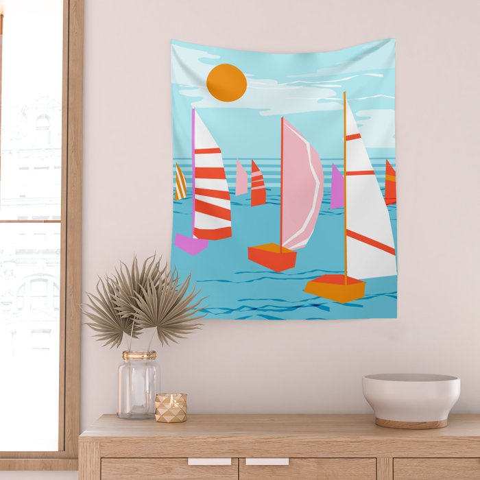 Quepasa - memphis throwback retro minimal modern neon boating yacht club sailing summer sport Wall Tapestry Gallery Image 2