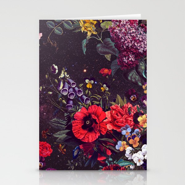 Astro Garden - Space, Stars, Purple, Red, Pink, Blossom, Vibrant, Flower Garden Stationery Card Gallery Image 2