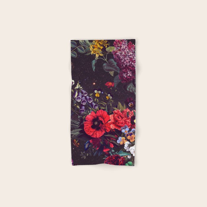 Astro Garden - Space, Stars, Purple, Red, Pink, Blossom, Vibrant, Flower Garden Bath Towel Gallery Image 1