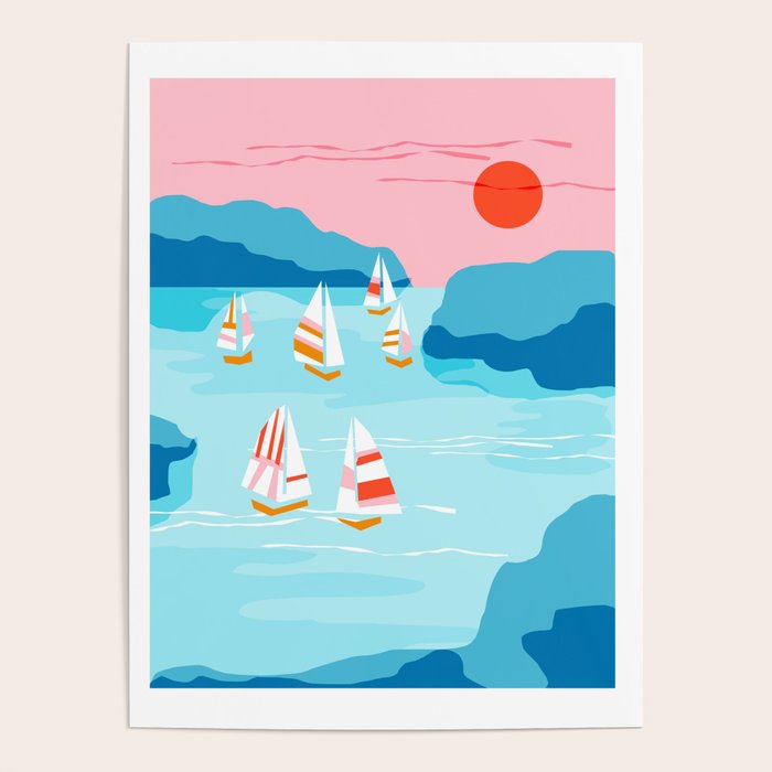 Tight - memphis throwback retro vintage classic sport boating yachting sailboat harbor sea ocean art Poster Gallery Image 4