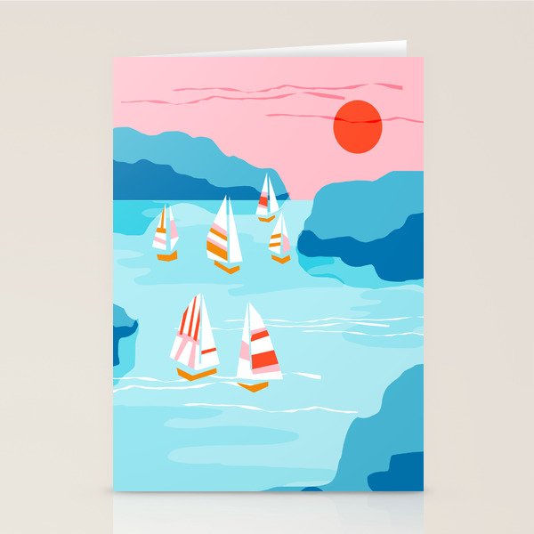 Tight - memphis throwback retro vintage classic sport boating yachting sailboat harbor sea ocean art Stationery Card Gallery Image 2