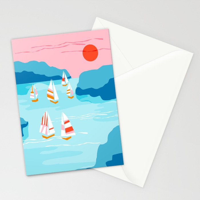 Tight - memphis throwback retro vintage classic sport boating yachting sailboat harbor sea ocean art Stationery Card Gallery Image 2