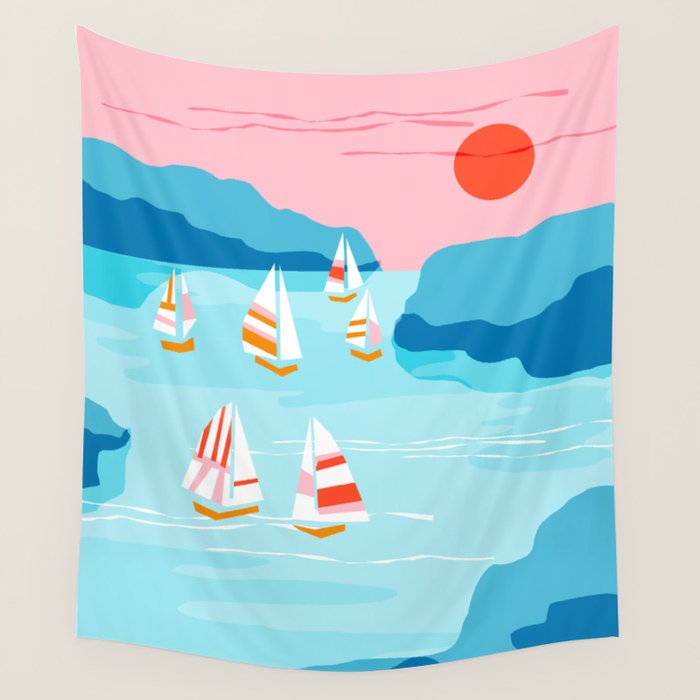 Tight - memphis throwback retro vintage classic sport boating yachting sailboat harbor sea ocean art Wall Tapestry Gallery Image 4