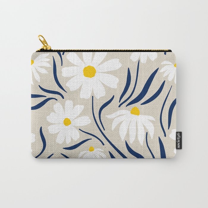 Harper Floral Prints, Ivory, Yellow Navy Blue Carry All Pouch Gallery Image 1