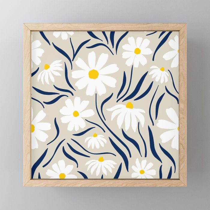 Harper Floral Prints, Ivory, Yellow Navy Blue Mini Art Print Gallery Image 1