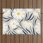 Harper Floral Prints, Ivory, Yellow Navy Blue Outdoor Rug Gallery Image 1