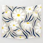 Harper Floral Prints, Ivory, Yellow Navy Blue Wall Tapestry Gallery Image 4