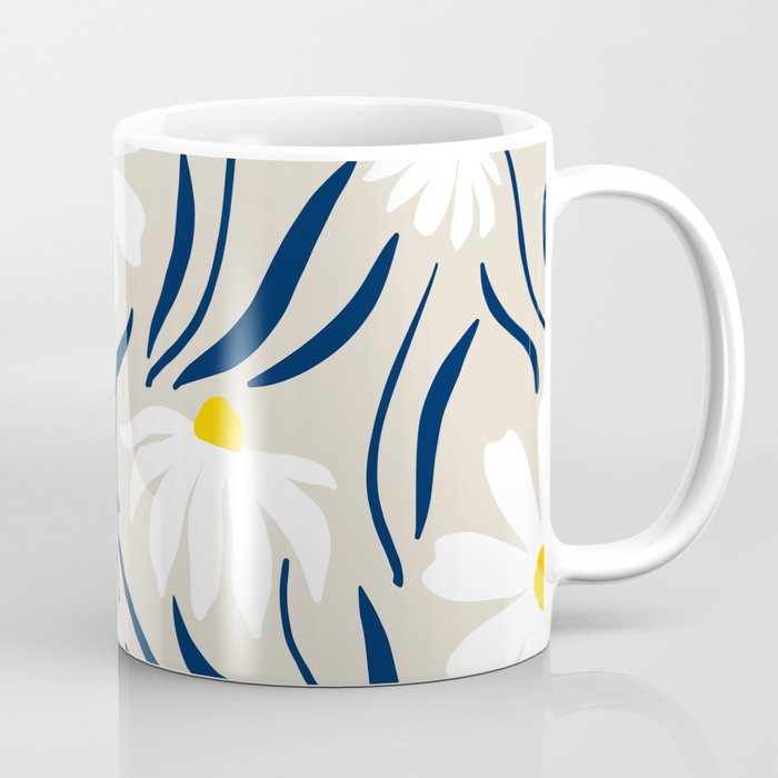Harper Floral Prints, Ivory, Yellow Navy Blue Coffee Mug Gallery Image 1
