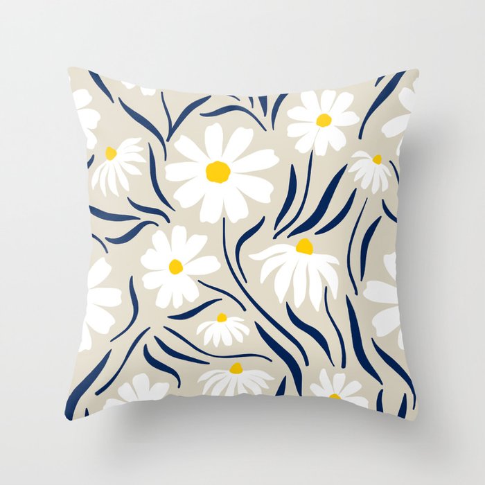 Harper Floral Prints, Ivory, Yellow Navy Blue Throw Pillow Gallery Image 6