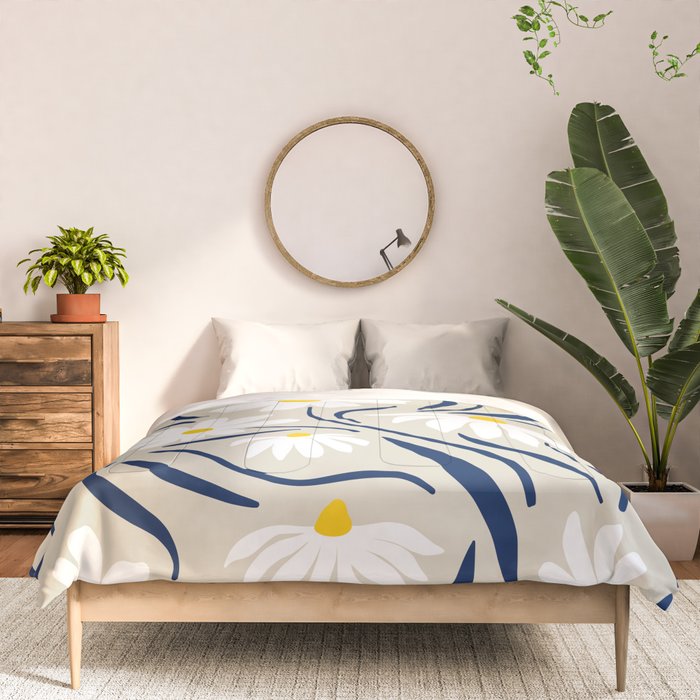 Harper Floral Prints, Ivory, Yellow Navy Blue Comforter Gallery Image 3