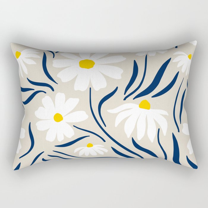 Harper Floral Prints, Ivory, Yellow Navy Blue Rectangular Pillow Gallery Image 2