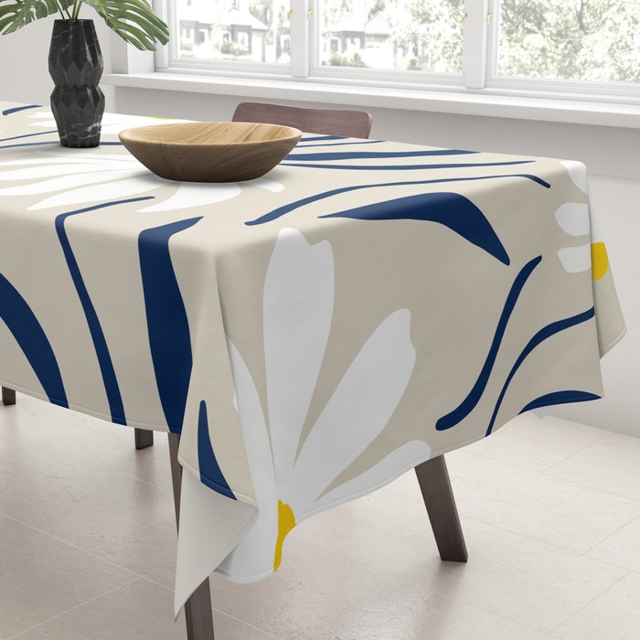 Harper Floral Prints, Ivory, Yellow Navy Blue Tablecloth Gallery Image 3