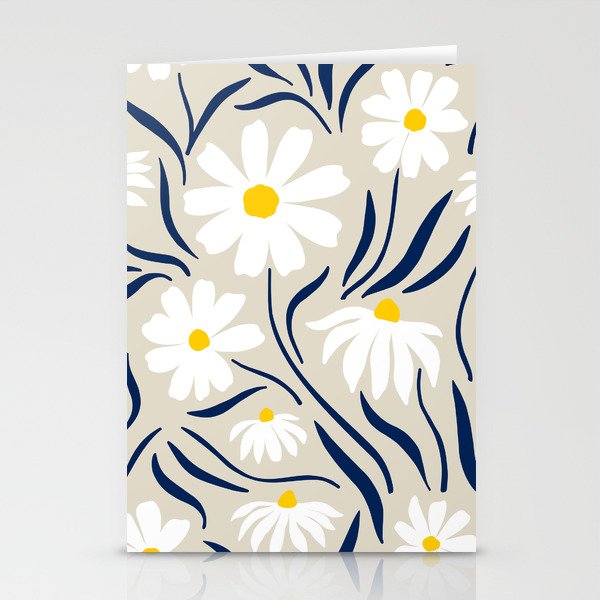 Harper Floral Prints, Ivory, Yellow Navy Blue Stationery Card Gallery Image 1