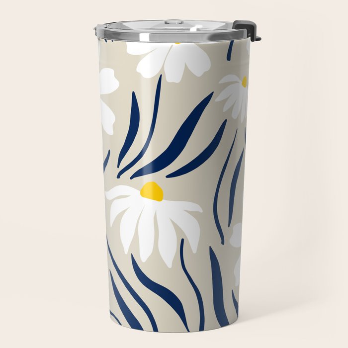 Harper Floral Prints, Ivory, Yellow Navy Blue Travel Mug Gallery Image 2