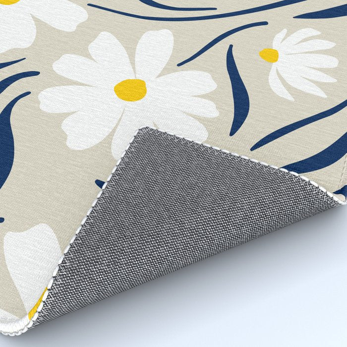 Harper Floral Prints, Ivory, Yellow Navy Blue Rug Gallery Image 4