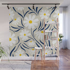 Harper Floral Prints, Ivory, Yellow Navy Blue Wall Mural Gallery Image 1