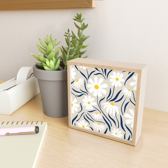 Harper Floral Prints, Ivory, Yellow Navy Blue Mini Art Print Gallery Image 2
